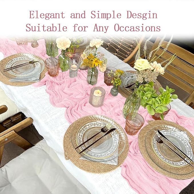6 Pack Light Pink Cheesecloth Table Runner 20 x 120 inch Gauze Table Runners 10 FT Long,Semi Sheer Boho Cheese Cloth Fabric Table Runner Bulk for Wedding,Party,Baby Shower,Bridal Shower Decoration
