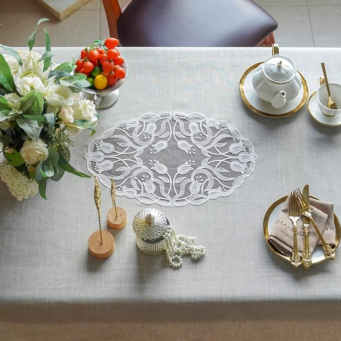 ARTABLE Tablecloth Rectangle Lace Fabric Embroidery Table Cloth Vintage Farmhouse Rustic Table Cover for Home Kitchen Wedding Outdoor Indoor Party Decor (Stone Grey, 60 x 84 Inch)