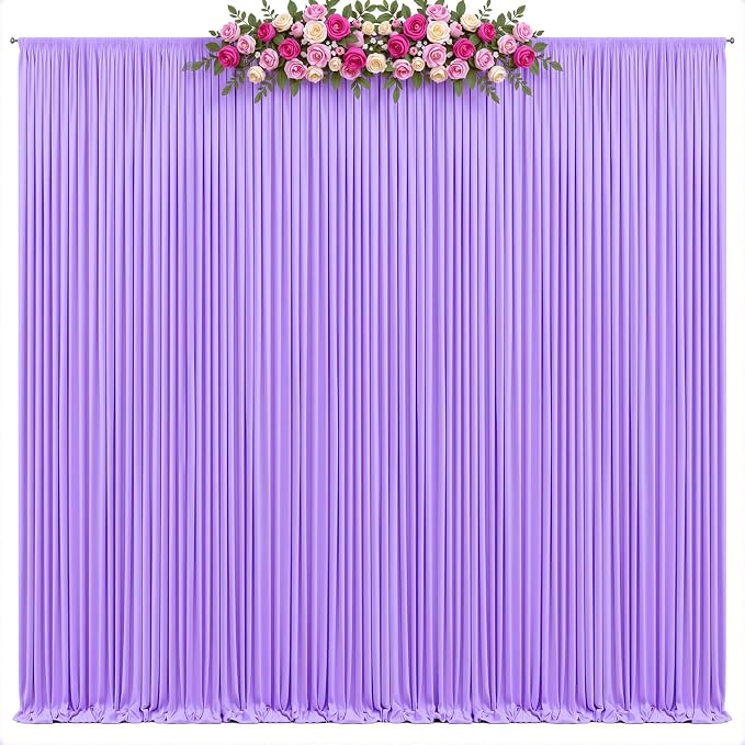 20x10ft Lavender Photo Backdrop Curtains for Parties Baby Shower Light Purple Wrinkle Free Polyester Photoshoot Curtains Drapes Backdrop for Girls Birthday Party Wedding Background 4 Panels 5x10FT