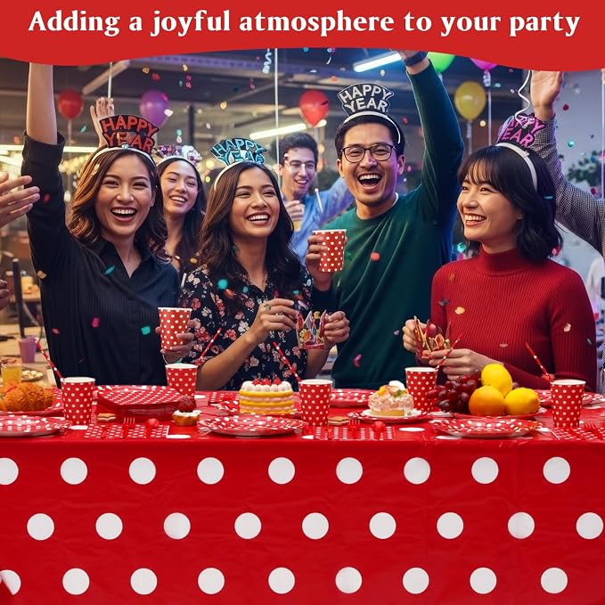 Funnymoom 452 Pcs Red Polka Dot Party Supplies for 50, Red and White Polka Dot Paper Plates Napkins Cups Tablecloth Cutlery Straws for Mouse Birthday Carnival Family Picnic Barbecue Party Decoration