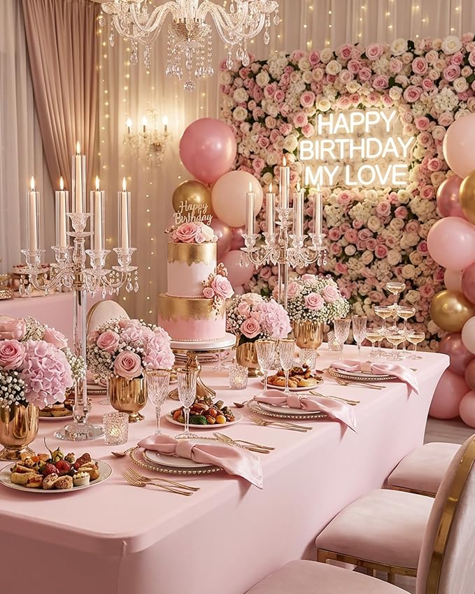Fixwal Pink Stretch Table Cloth Rectangle 2 Pack 6FT, Spandex Fitted Table Covers Washable for Party, Trade Show, Banquet, Wedding, Buffet