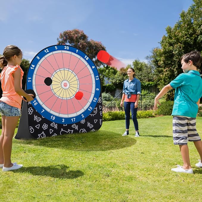Goplus Giant Dart Board w/ 4 Kick Balls, Carrying Bag, Foldable Portable Throw & Kick Soccer Sport Target Games for Kids Adults Family Activities, Outdoor Yard Lawn Party Carnival Games