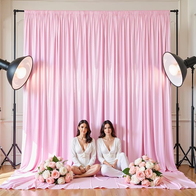 20x10ft Pink Glitter Backdrop Curtain for Parties, Wrinkle Free Satin Photo Backdrop Drapes 4 Panels 5x10FT Shimmer Back Drop Cloth for Wedding Birthday Baby Shower Photography Background Decor