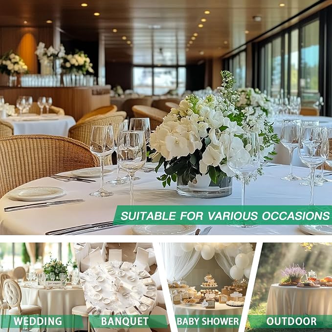 Fixwal 6 Pack Ivory 120 Inch Round Tablecloths, Reusable Heavy Duty Washable Polyester Table Covers, Stain and Wrinkle Resistant for Wedding, Bridal Shower, Boho Party, Outdoor, Picnic