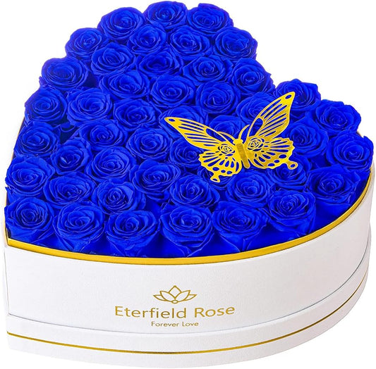 Eterfield 47 Forever Flowers in Heart Shape Box, Preserved Roses That Last a Year Preserved Flowers Birthday Gifts for Her Mom Women Wife Anniversary Valentines Day Mothers Day Christmas, Royal Blue