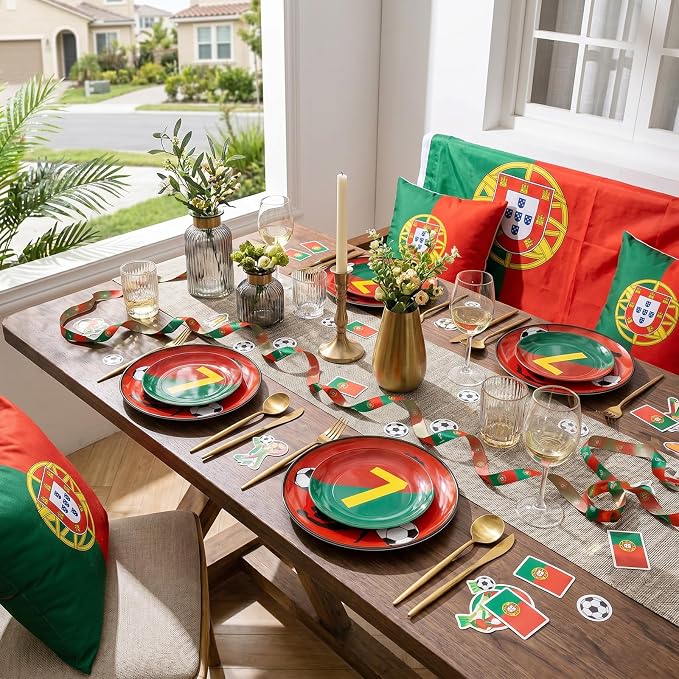 I00000 20 Pcs Disposable Soccer Plastic Plates -Red plastic Plates,Heavy Duty Disposable Plates for Global Soccer Celebration Party Supplies include 10.25" Dinner Plate& 7.5" Dessert Plate for Party
