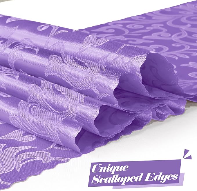 MILVOWOC 12 Pack Lilac Satin Table Runner, 12 x 72 Inch Jacquard Damask Table Runner Rectangle Bright Silky Decorative Table Runner for Party Banquet Birthday Dinner Wedding Table Decor