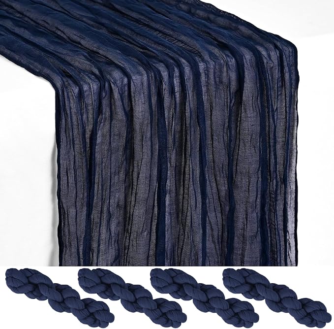 4 Pack Navy Blue Cheesecloth Table Runner 17 x 108 inch Boho Gauze Table Runner Rustic Sheer Cheese Cloth Table Decorations for Wedding Party Baby Bridal Shower Birthday Holiday Home