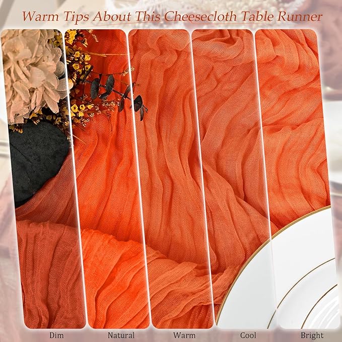 10 Pack Orange Cheesecloth Table Runner 17x108 Inch Semi Sheer Boho Rustic Gauze Cheese Cloth Table Runners for Wedding Party Birthday Baby Shower Home Décor