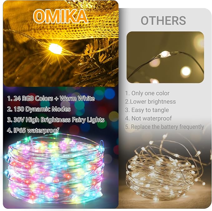 OMIKA Fairy Lights Plug in, 240 LED 80 FT Fairy Lights with Remote, 150 Lighting Modes String Lights Indoor, RGB Colors+Warm White Fairy Lights for Bedroom Party Outdoor Decor
