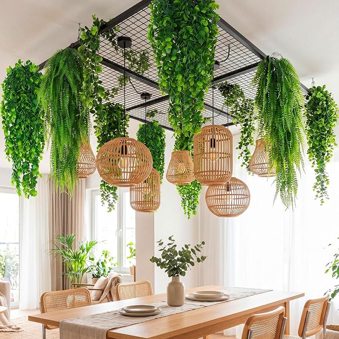 Daifunli 24 Pcs Artificial Hanging Plants Fake Hanging Ferns Plastic Fake Plant for Wall Room Garden Garland Indoor Outdoor Decor No Basket (Boston,Eucalyptus)