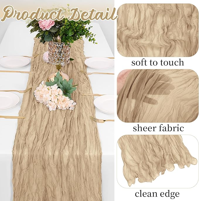16 Pack Beige Cheesecloth Table Runners 20x120 Inch Gauze Table Runner Cheese Cloth 10FT Beige Table Runner Rustic Sheer Runner for Wedding Birthday Party Baby Shower Table Decor