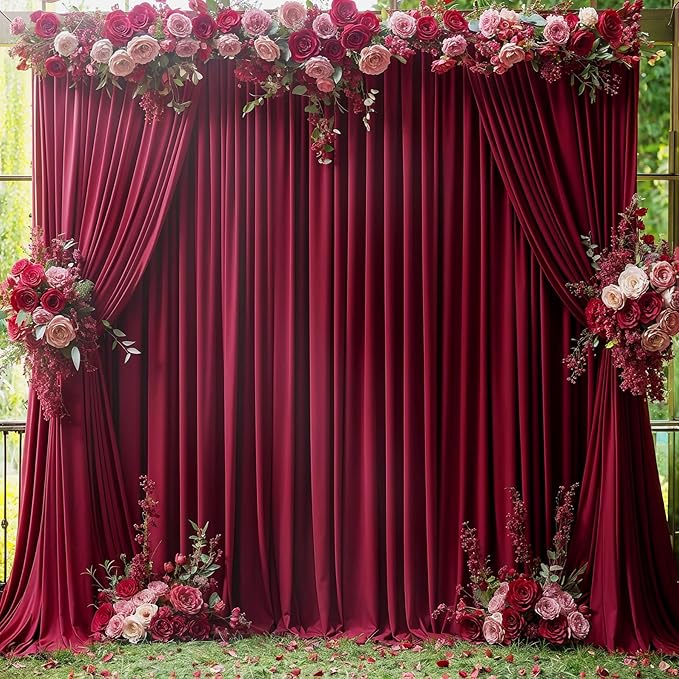 8 Panels Burgundy Backdrop Curtain for Wedding Parties Wrinkle Free Maroon Photo Curtains Backdrop Drapes Fabric Decoration for Birthday Bridal Shower Ceremony 40ft(W) x 10ft(H)