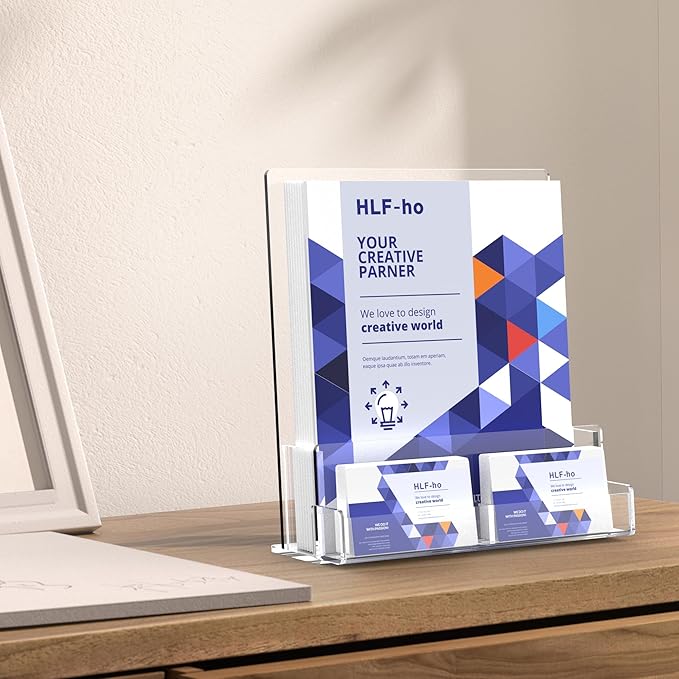 Brochure Holder 8.5x11 Inch Acrylic Literature Holders Clear Flyer Display Stand with Business Card Slot Pamphlet Holder Multi Purpose Organizer for Office, Lobby, Hotels, Trade Shows, 2 Pack