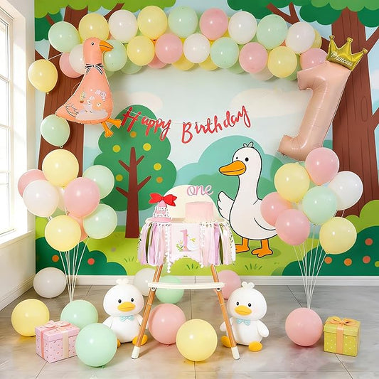 Floral Goose High Chair Banner - Pink & Gold Vintage Goose 1st Birthday Decorations for Girls, Premium ONE Banner, Baby Girl Cake Smash Props & Party Photo Props