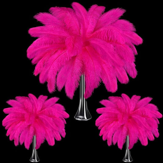 Maitys 90 Pcs Large Natural Ostrich Feathers Bulk 14-16 Inch (35-40cm) 12-14 Inch (30-35cm) 10-12 (25-30cm) Ostrich Feathers Plumes for Centerpieces Wedding (Fuchsia)
