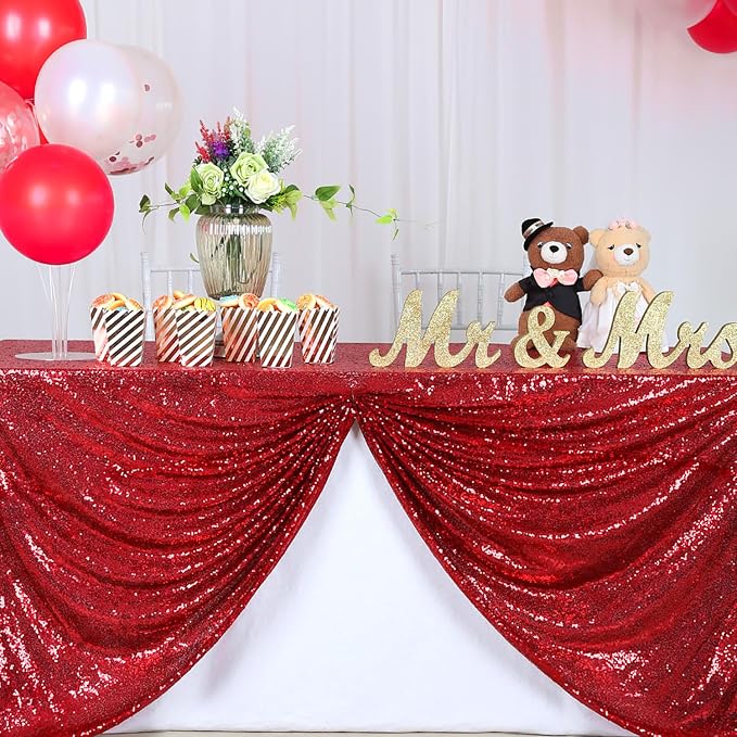 B-COOL Red Sequin Tablecloth Parties Cloth Christmas Table Cloths 50x80 Inches Sequin Fabric Overlay Sparkly Sequined Fabric Holiday Decoration