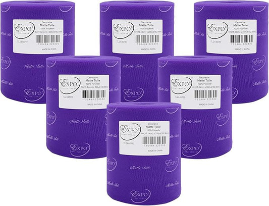 Expo International Decorative Matte Tulle, Roll/Spool of 6” X 200 Yards, Lightweight Polyester Tulle Fabric for Tutus, Costumes, and Party Decorations, Washable, Easy-to-Use, Pack of 6, Purple
