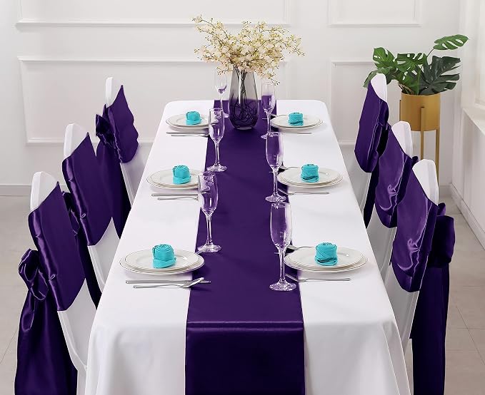 Horbaunal 2 Pack Purple Satin Table Runner 12 x 108 Inch, Smooth Table Runners for Wedding Banquets Birthday Party