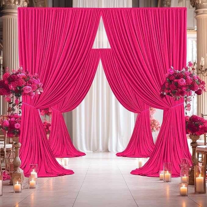 30ft x 10ft Fuchsia Wrinkle Free Backdrop Curtains for Parties,6 Panels 5×10ft Thick Silky Polyester Hot Pink Photo Backdrop Drapes Curtain for Barbie Party Wedding Birthday Baby Shower Photography