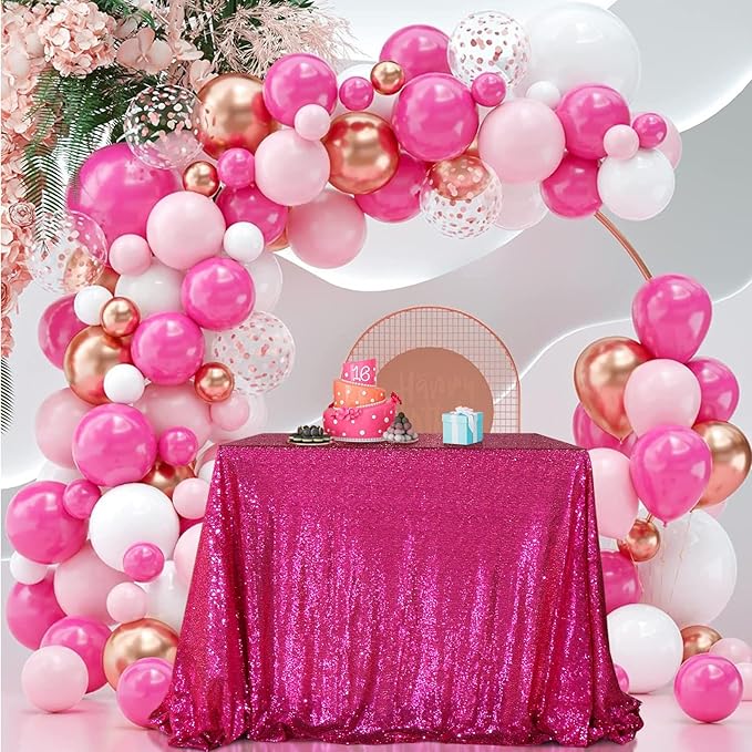 PartyDelight Hot Pink Sequin Tablecloth 50x80 Inch Rectangle Table Cloth Glitter for Party Baby Shower Christmas Decorations