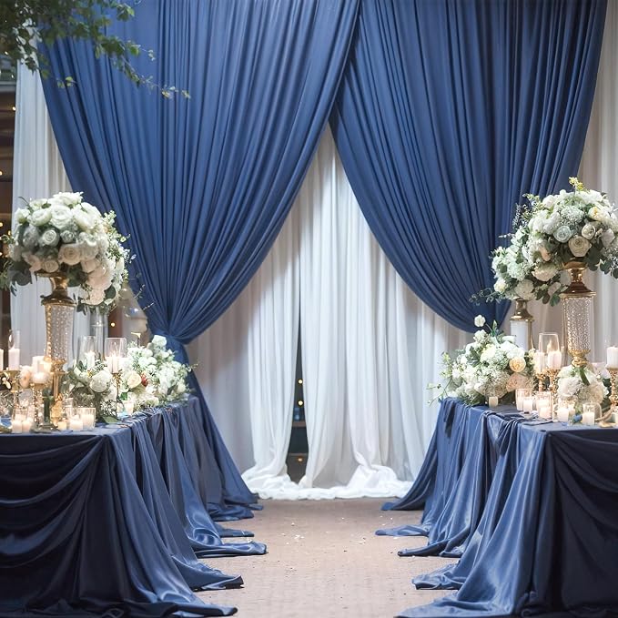 10x12 Navy Blue Backdrop Curtains for Wedding Party Wrinkle Free Backdrops Curtain Drapes Fabric Decorations Photo Back Drop Cloth for Baby Shower Photography Stage Reception 5ft x 12ft,2 Panels