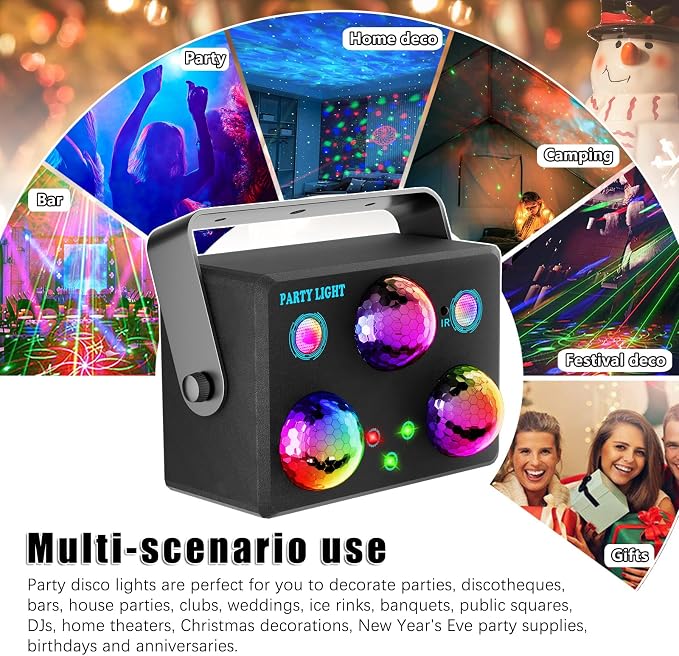 Disco Ball Party Lights,DJ Disco Light Sound Activation & Remote Control Stage Lighting with Star Projector, Ocean Wave and LED Strobe for Home Christmas Birthday Wedding Bar and Club Decorations