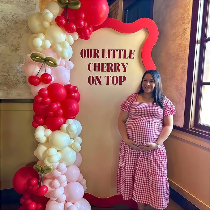 Cherry Balloon Garland Arch Kit, 115pcs Red and Pastel Pink White Metallic Gold Long Latex Balloons for Birthday Baby Shower Wedding Valentines Day Anniversary Cherry on Top Party Decorations