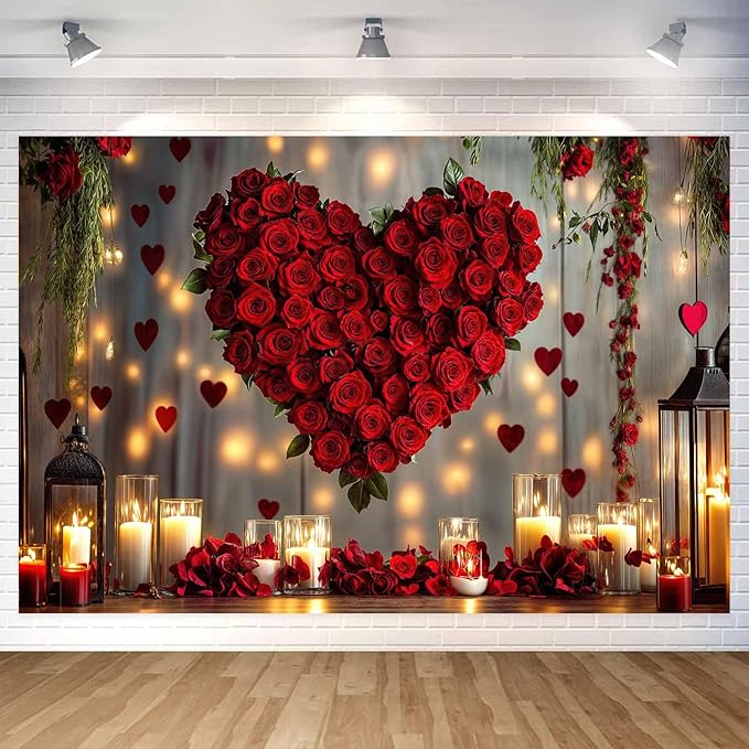 12X10ft Valentine's Day Backdrop Red Love Heart Photography Background, Wedding Bridal Party Background Decor Proposal Confession Backdrop Banner Portrait Photo Studio Booth Props, Red-5