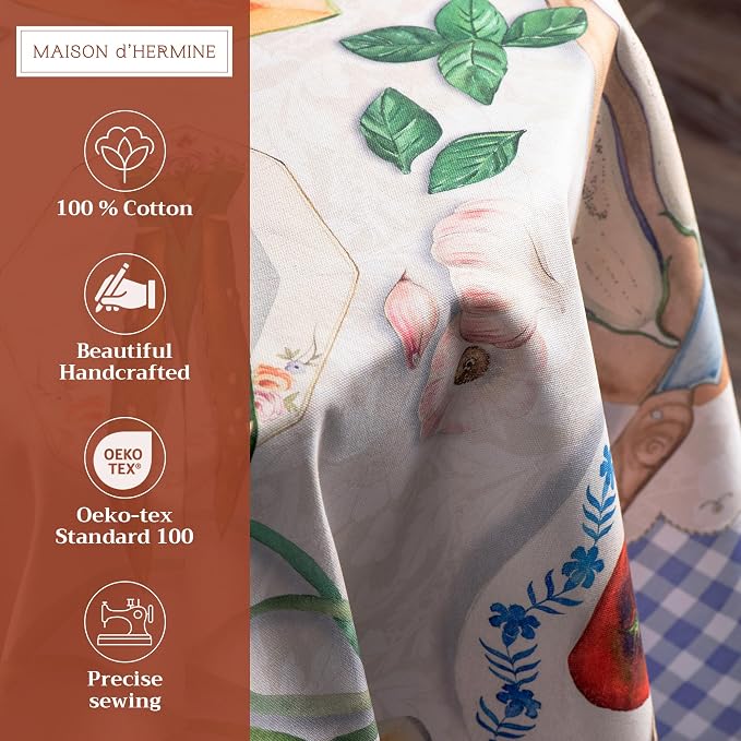 Maison d' Hermine Table Cloth Round Table 100% Cotton 63 Round Inches Tablecloth Reusable Decorative for Dining Kitchen Room Farmhouse Party Home Hotel Restaurant Spring Summer - Gourmand