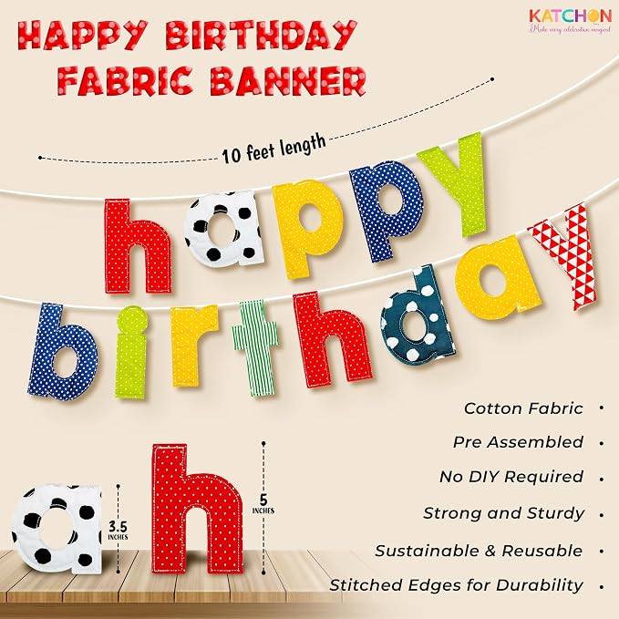 KatchOn, Fabric Happy Birthday Banner – 10 Feet, Resuable, Pre-Strung | Happy Birthday Sign for Colorful, Rainbow Birthday Decorations | Colorful Party Banner for Multicolor Birthday Party Decorations