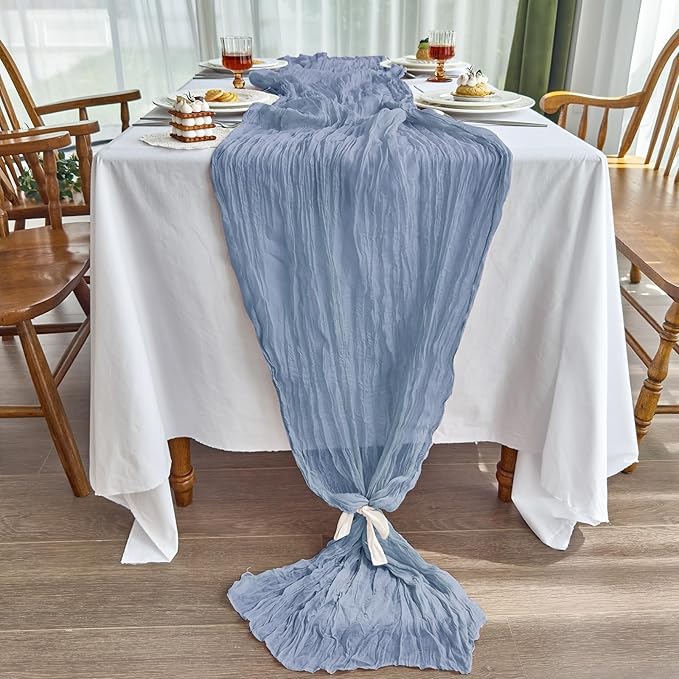 IVAPUPU 6 Pcs Cheesecloth Table Runner - 10ft Dusty Blue Spring Boho Gauze Cheese Cloth Table Runners for Baby Shower Decorations Wedding Party Garden Farmhouse Decor