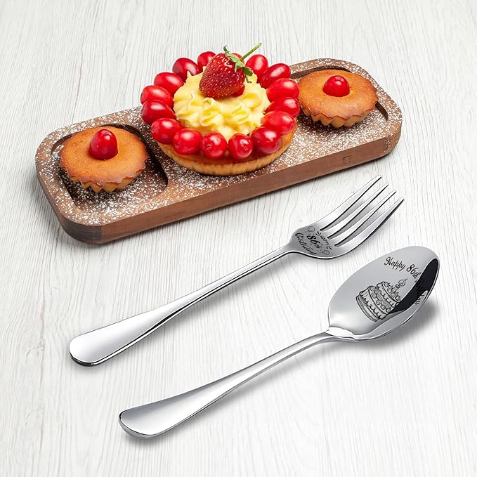 Happy 86th Birthday Personalized Laser-Engraved Stainless Steel Birthday Party Utensil Set - Cake Server, Spoon, and Fork for Mother Father Husband Wife Grandmother Grandfather