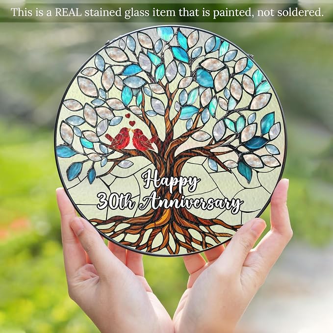 30th Anniversary Stained Glass Suncatcher, 30th Anniversary Wedding Gifts for Couples, Wife, Husband, 30 Years Anniversary Milestone Decoration, Pearl Themed Wedding Celebration 6x6' Decor