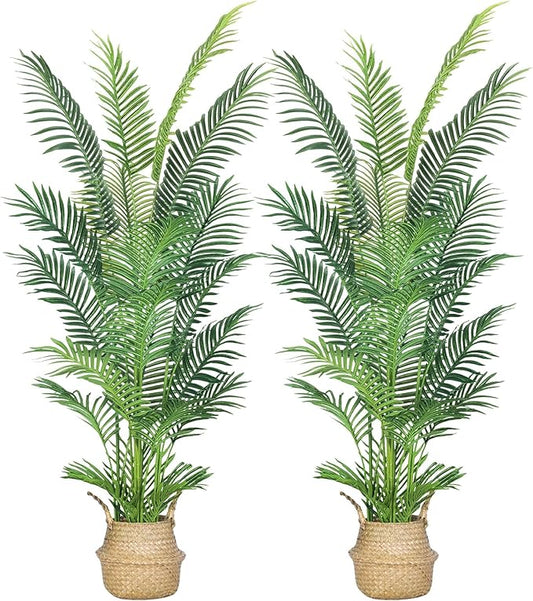 HAIHONG 6FT 2Packs Artificial Palm Tree,Faux Areca Palm Plant with Real Touch Leaves and Adjustable Branches,Fake Tropical Palm Tree for Home Office Indoor Outdoor Modern Decoration