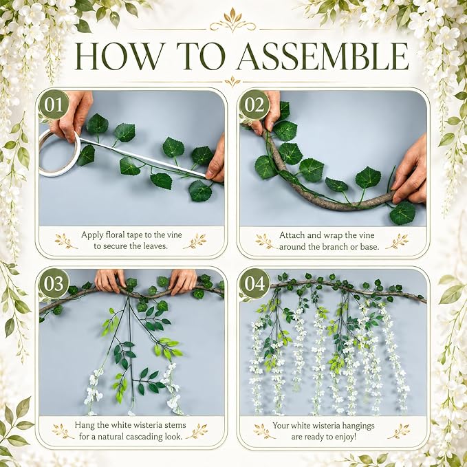 36 Pcs Fairy Party Garland Decorations Set Artificial Wisteria Hanging Flower Garland Wisteria Vines Greenery Whimsical Ceiling Decor for Classroom Wedding Party Indoor Outdoor Garden(White)