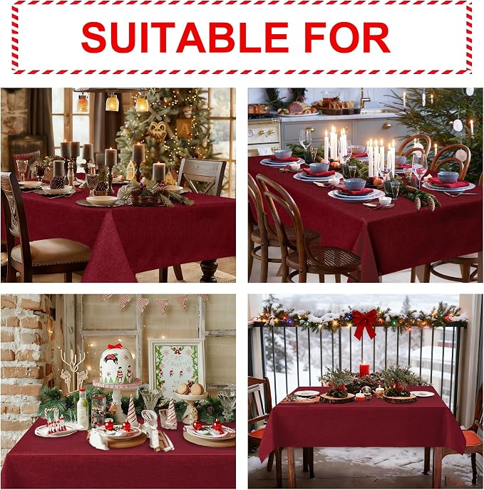 Hiasan 2 Pack Faux Linen Rectangle Tablecloth - Wrinkle and Stain Resistant Washable Red Table Cloth for Kitchen Dining Room Holiday Table Cover for Party Dinner, 54 x 108 Inch