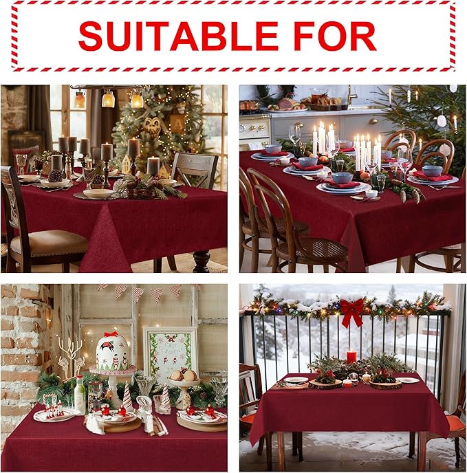 Hiasan 2 Pack Faux Linen Red Rectangle Tablecloth - Wrinkle and Stain Resistant Washable Table Cloth for Kitchen Dining Room Holiday Table Cover for Party Dinner, 60 x 120 Inch