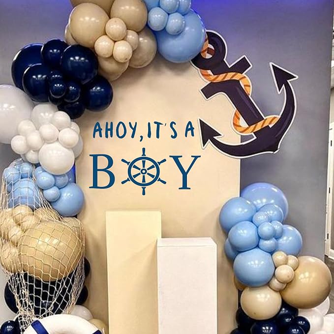 Ahoy It's A Boy Decal for Baby Shower Decoration | Sailboat Baby Shower Decal, Nautical Theme Birthday Sticker for Gender Reveal Party Decorations, Balloon Arch, Backdrop