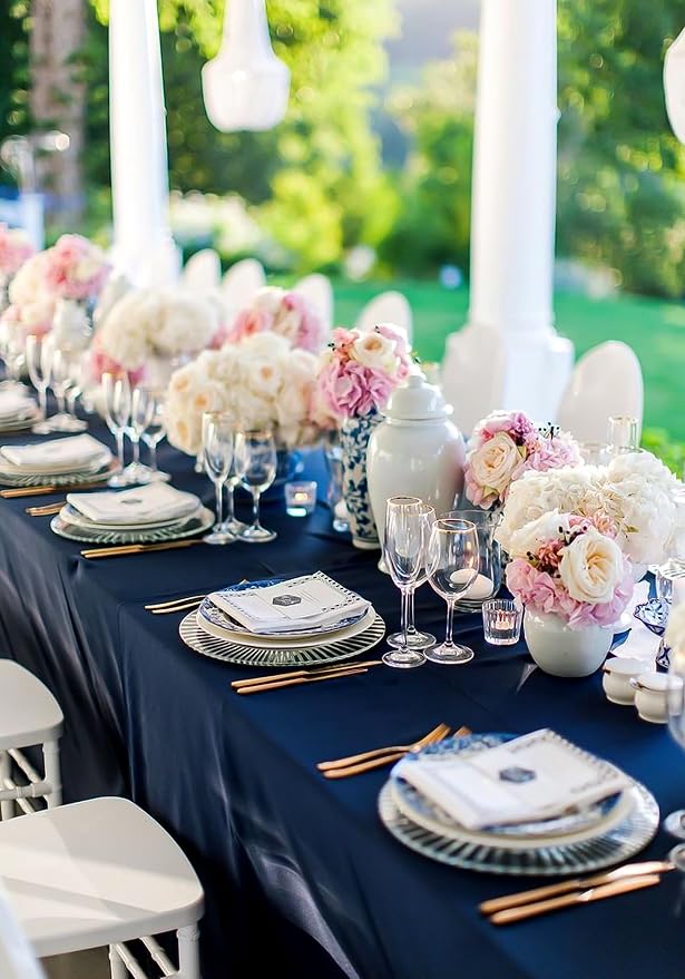 Showgeous 4 Pack Navy Blue Rectangle Tablecloths, 60 x 126 Inch, Wrinkle Resistant, Washable Polyester, Perfect for 8 Foot Table, Wedding, Dining, Party