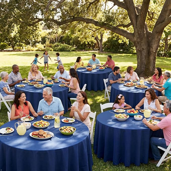 8 Packs Round Tablecloth 90 Inch Navy Blue Tablecloth for Circle Tables, Washable Polyester Fabric Table Cloth, Wrinkle Resistant Table Cloth Round Cover for Wedding Party Banquet Dining