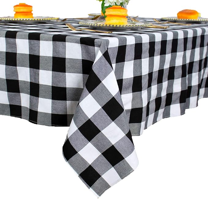 ShinyBeauty Checked Square Tablecloth 54x54-Inch Black and White Buffalo Plaid Tablecloth Washable Cotton Table Cover Gingham Tablecloth for Dining Room Table Linen Christmas