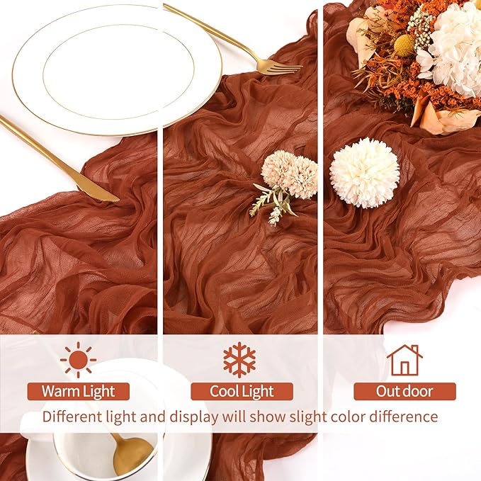 16 Pack Terracotta Cheesecloth Table Runner 120 Inch 10FT Spring Boho Rustic Sheer Gauze Cheese Cloth Table Runner for Wedding Baby Shower Birthday Party Table Decor