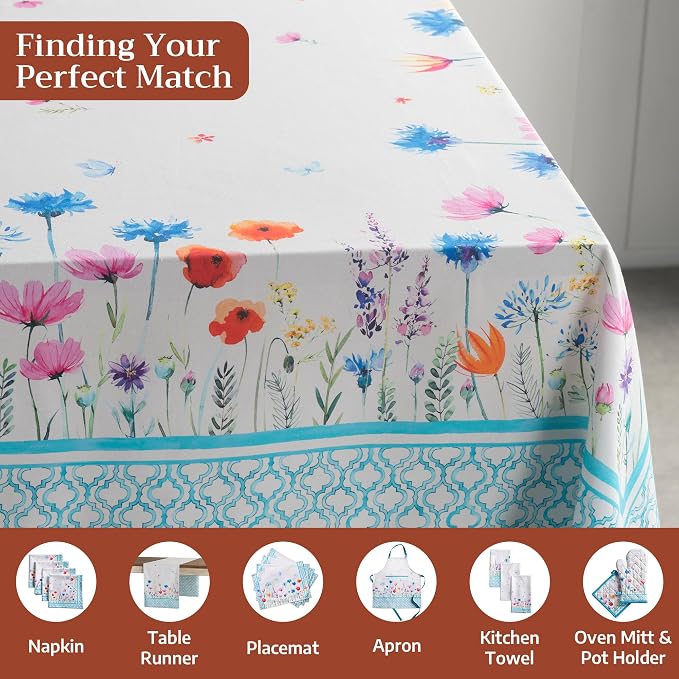 Maison d' Hermine Table Cloth Rectangle Table 100% Cotton 54 x 72 Inches Tablecloth Reusable Decorative for Dining Kitchen Room Farmhouse Party Home Hotel Restaurant Spring Summer- Flower In The Field