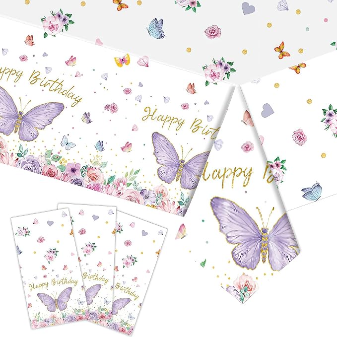 Butterfly Themed Happy Birthday Party Decorations, Plates Napkins Cups Tableware, Colorful Butterflies Backdrop Tablecloth, Happy Birthday Banner Cake Topper Colorful Printed Balloons for Kids Adults