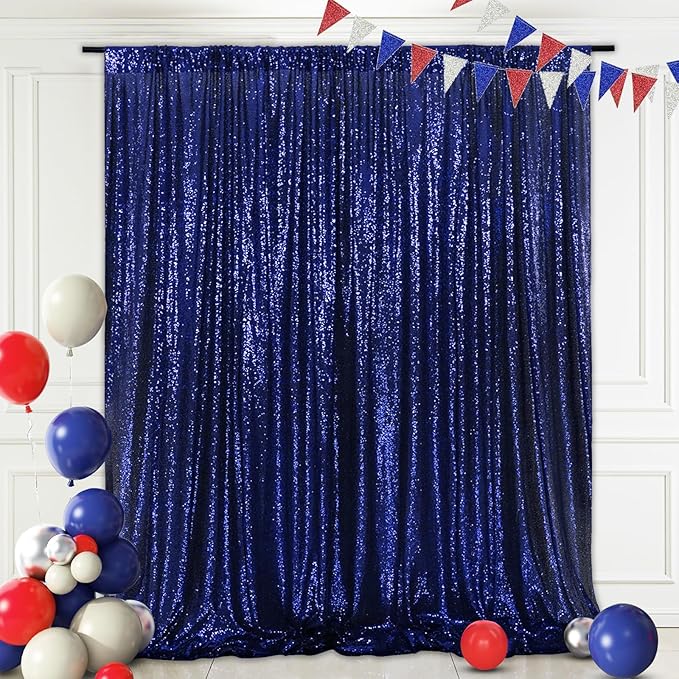 Eternal Beauty Navy Blue Sequin Backdrop, 20x10 Ft Glitter Background Curtains for Shimmer Photography Party Wedding Birthday Independence Day Back Drop Decor