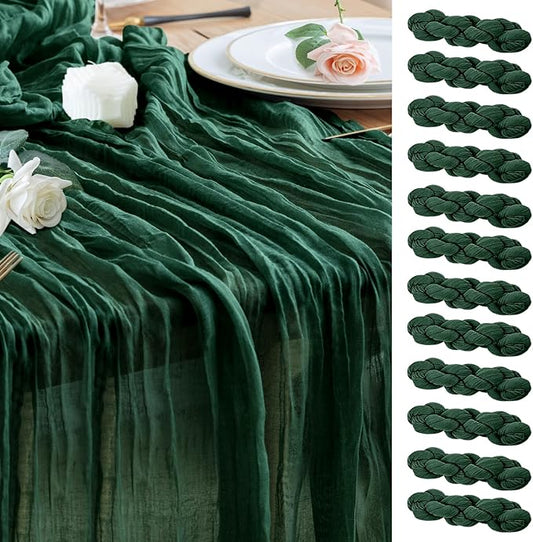 Wokceer Cheesecloth Table Runner Christmas 12Pack 10FT Emerald Green Boho Gauze Cheese Cloth Table Runner for Party Rustic Sheer Table Runners for Baby Bridal Shower Wedding Easter Table Decor