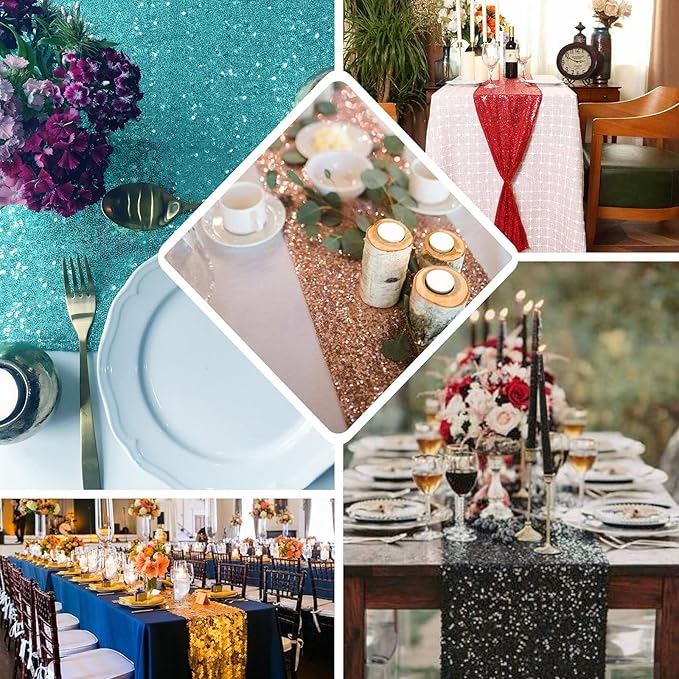 JYFLZQ Champagne Sequin Table Runner 12" x 108" Pack of 5 Sparkly Champagne Metallic Table Runner Glitter Sequin Runner for Table Birthday Party Event Decorations