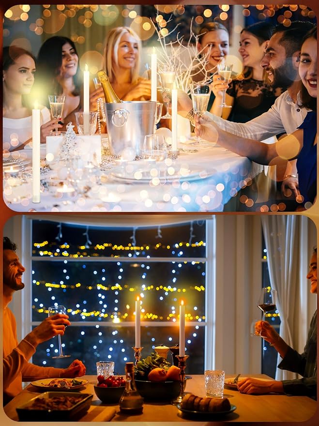 Funtery 48 Pcs Flameless LED Taper Candles Battery Operated Candles Bulk Realistic LED Candlesticks Flickering for Wedding Church Party Home Decor(Ivory,10 Inch,Modern Style)