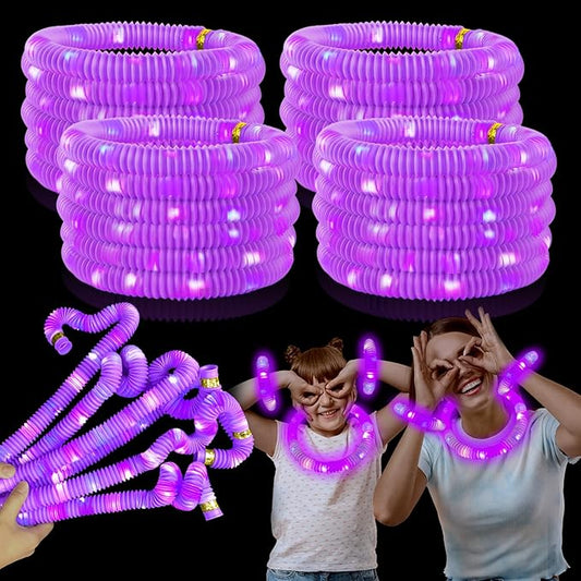 Purple Graduation Glow Sticks Pop Tubes 24 PCS, Light Up Bracelets Necklaces Decor, Glow Party Favors for Kids Party, Kindergarten Preschool End of School Year Goodie Bag Stuffers Classroom Prizes
